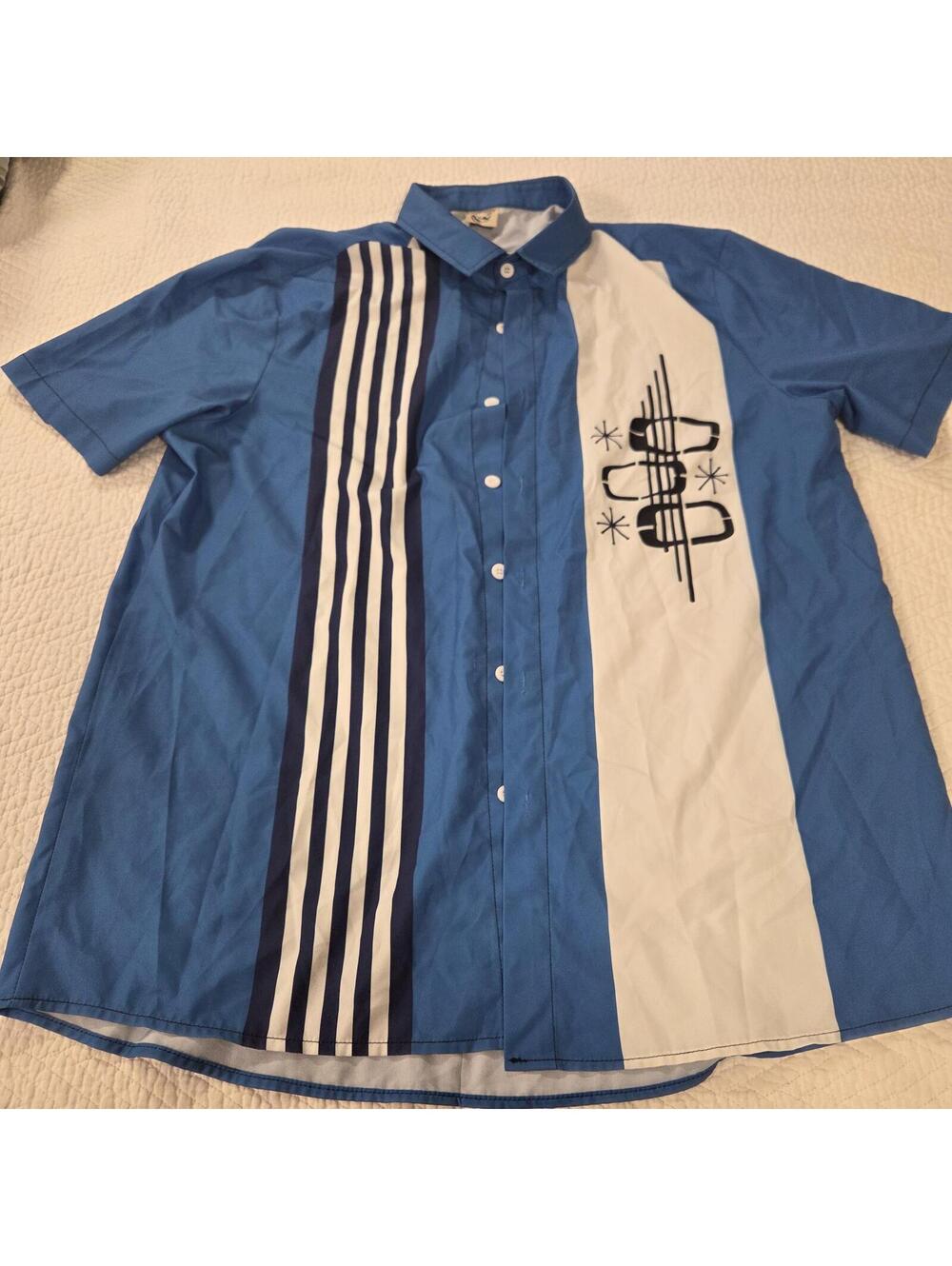Hardaddy Men's L Blue and White Retro Stripe Short Sleeve